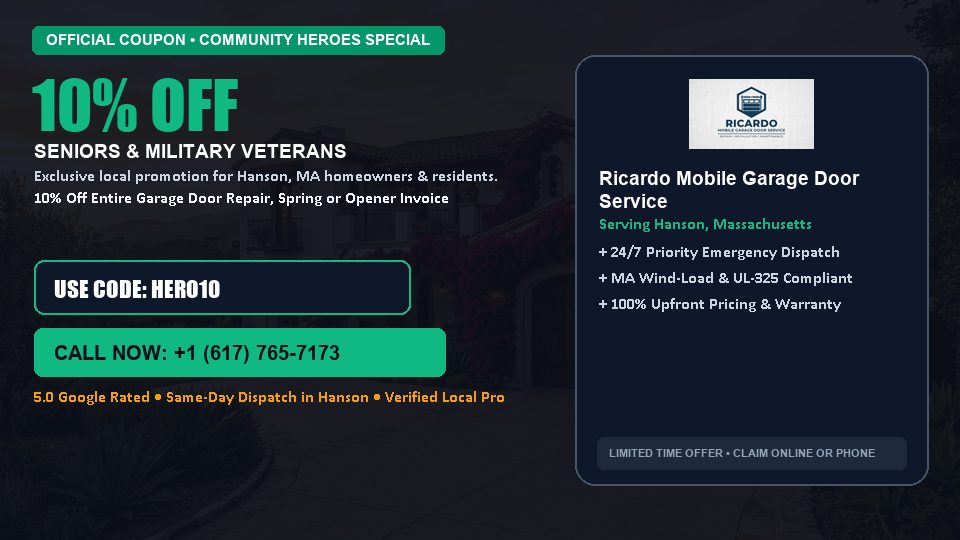 Ricardo Mobile Garage Door Service 10% OFF Seniors & Military Veterans in Hanson, MA